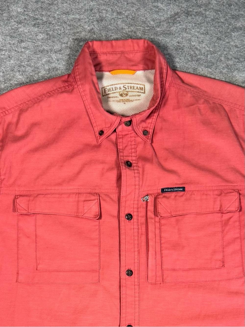Field and Stream Men's Fly Fishing Button Front Shirt Size Medium Pink Fishing